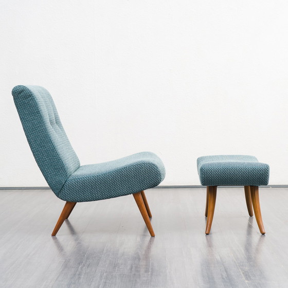 Image 1 of Jaren 50 Vintage Fauteuils met voetenbankje, gerestaureerd