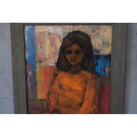 Image 1 of Portret van een vintage meisje in gouache op papier door Christian Bjorn Larsen, 1965