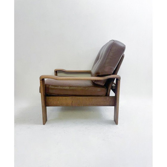 Image 1 of Paar vintage leren en eikenhouten fauteuils, 1960