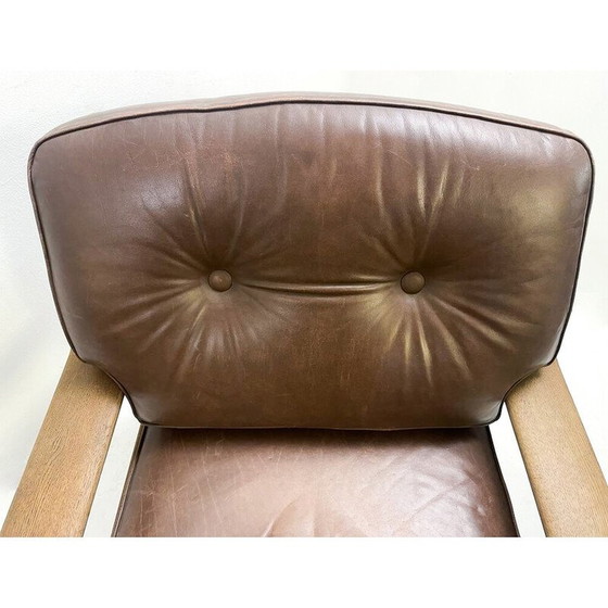 Image 1 of Paar vintage leren en eikenhouten fauteuils, 1960