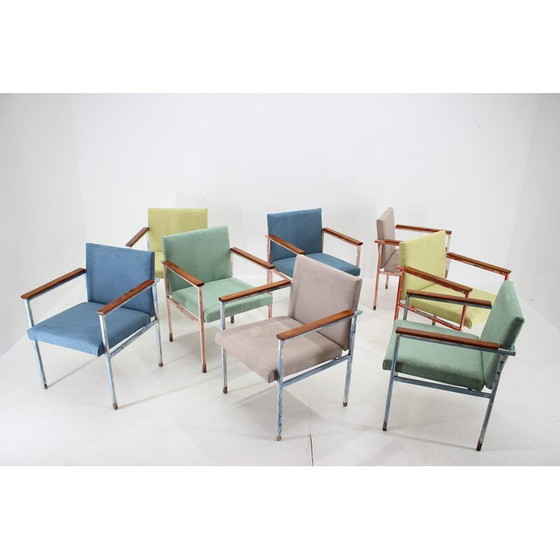 Image 1 of Set van 8 vintage fauteuils van ijzer en hout, Tsjecho-Slowakije 1960