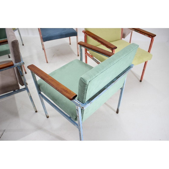 Image 1 of Set van 8 vintage fauteuils van ijzer en hout, Tsjecho-Slowakije 1960