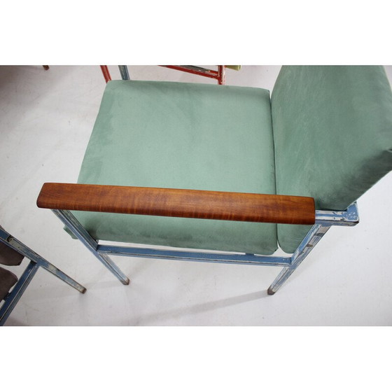 Image 1 of Set van 8 vintage fauteuils van ijzer en hout, Tsjecho-Slowakije 1960