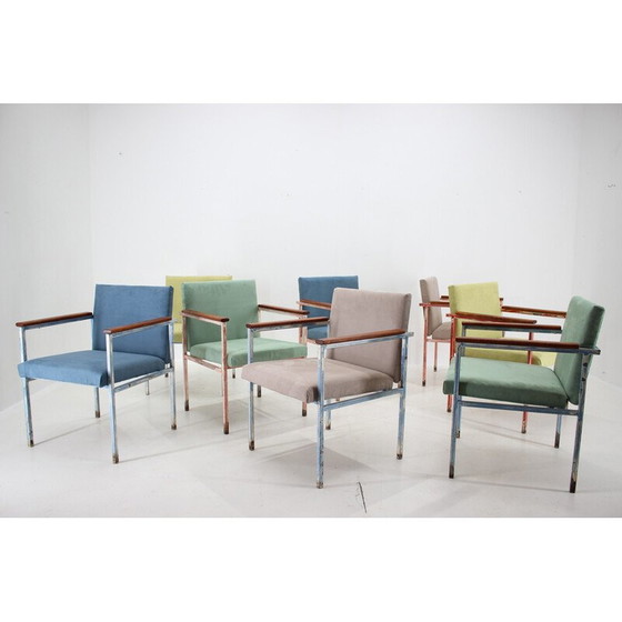 Image 1 of Set van 8 vintage fauteuils van ijzer en hout, Tsjecho-Slowakije 1960
