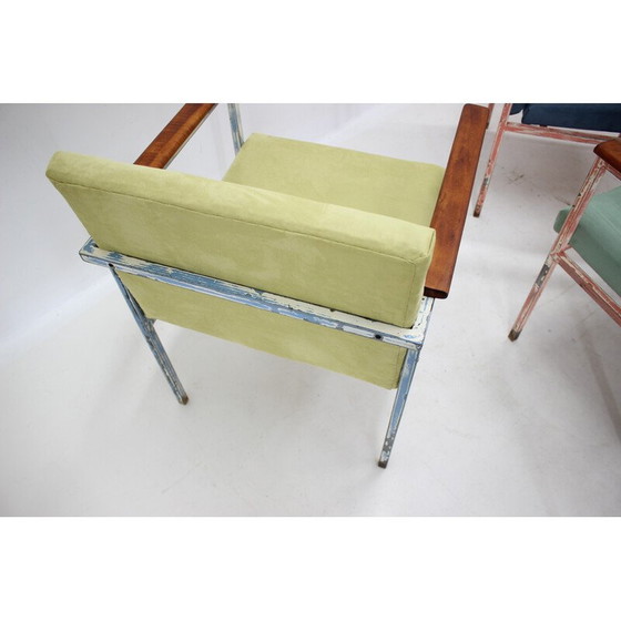 Image 1 of Set van 8 vintage fauteuils van ijzer en hout, Tsjecho-Slowakije 1960
