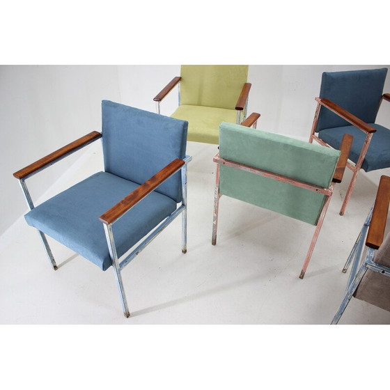 Image 1 of Set van 8 vintage fauteuils van ijzer en hout, Tsjecho-Slowakije 1960