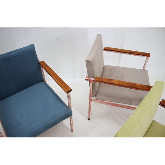 Image 1 of Set van 8 vintage fauteuils van ijzer en hout, Tsjecho-Slowakije 1960