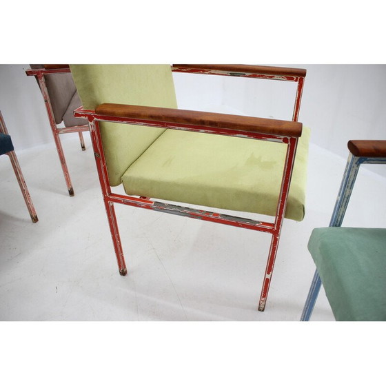 Image 1 of Set van 8 vintage fauteuils van ijzer en hout, Tsjecho-Slowakije 1960