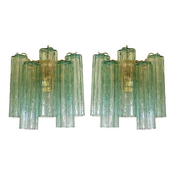 Image 1 of Eigentijdse groene "Tronchi" Murano glazen wandlamp in Venini stijl - Een paar