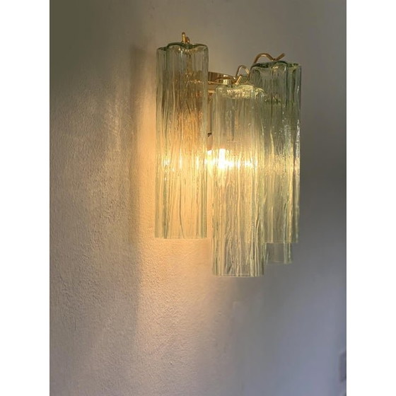 Image 1 of Eigentijdse groene "Tronchi" Murano glazen wandlamp in Venini stijl - Een paar