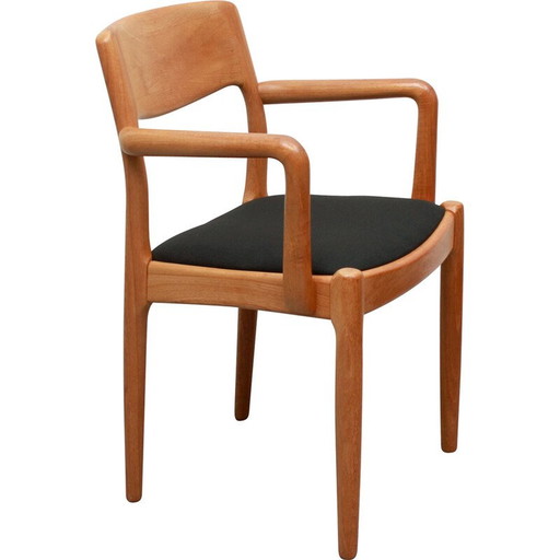 Vintage fauteuil in eikenhout en stof van Juul Kristensen, Denemarken 1970
