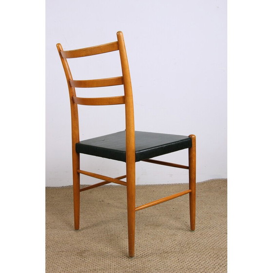 Image 1 of Set van 6 vintage iepen en zwarte Skai stoelen van Yngve Ekstrom voor Gemla, Zweden 1960