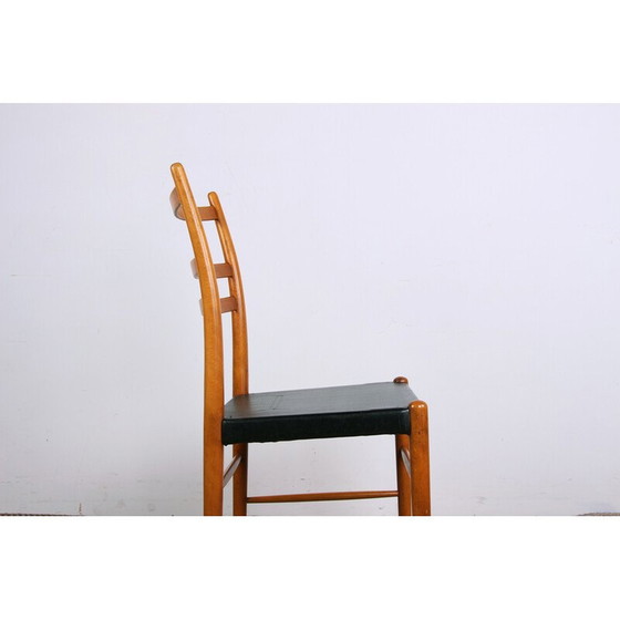 Image 1 of Set van 6 vintage iepen en zwarte Skai stoelen van Yngve Ekstrom voor Gemla, Zweden 1960