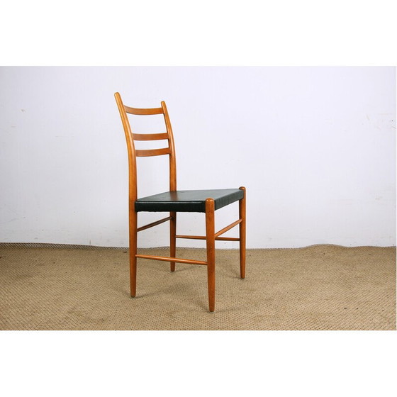 Image 1 of Set van 6 vintage iepen en zwarte Skai stoelen van Yngve Ekstrom voor Gemla, Zweden 1960