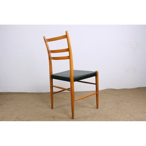 Image 1 of Set van 6 vintage iepen en zwarte Skai stoelen van Yngve Ekstrom voor Gemla, Zweden 1960
