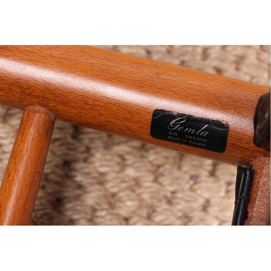 Image 1 of Set van 6 vintage iepen en zwarte Skai stoelen van Yngve Ekstrom voor Gemla, Zweden 1960