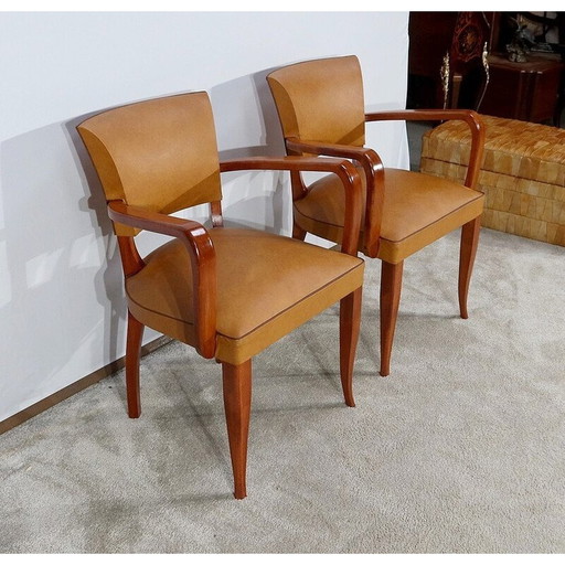 Paar vintage massief beukenhouten Bridge stoelen, 1950