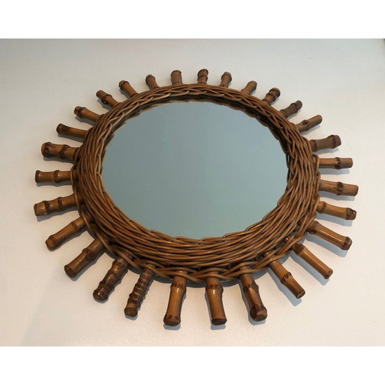 Image 1 of Ronde vintage spiegel in rotan, Frankrijk 1970