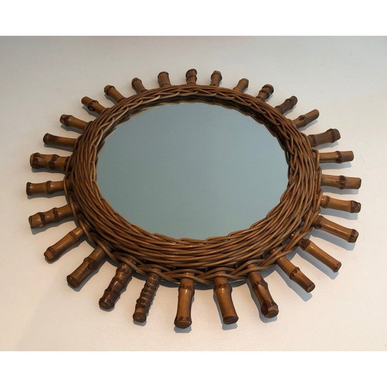 Image 1 of Ronde vintage spiegel in rotan, Frankrijk 1970