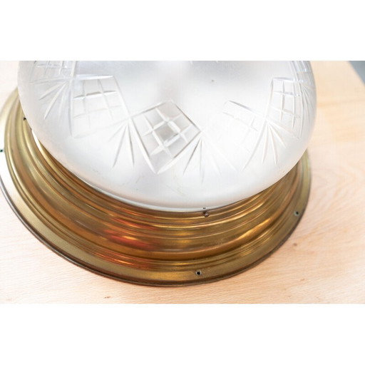 Vintage aluminium en glazen plafondlamp, Duitsland 1979