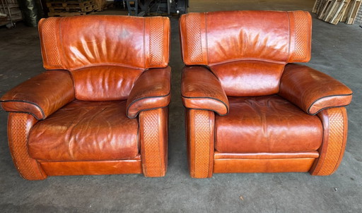 2x Vintage Leren Fauteuils