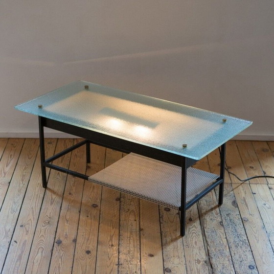 Image 1 of Vintage glazen en zwart metalen salontafel van Robert Mathieu, 1950