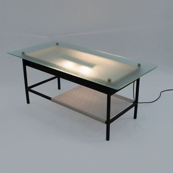 Image 1 of Vintage glazen en zwart metalen salontafel van Robert Mathieu, 1950