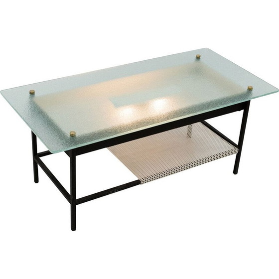 Image 1 of Vintage glazen en zwart metalen salontafel van Robert Mathieu, 1950