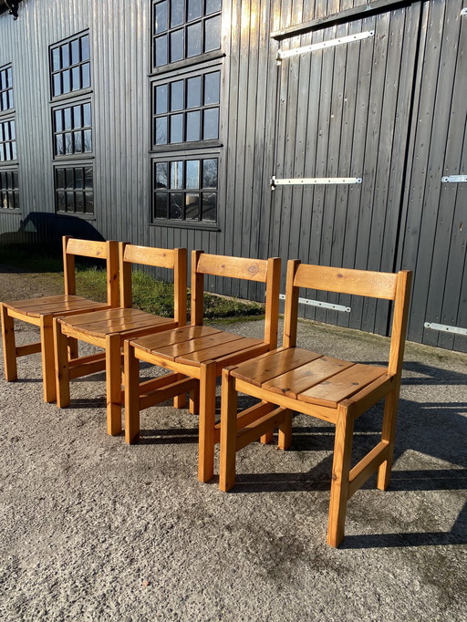 Vintage Pine Wood Midcentury Stoelen 