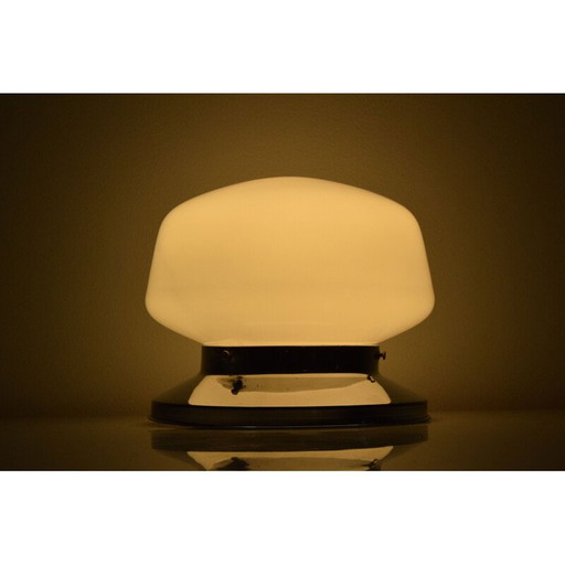 Vintage art deco plafondlamp in chroom en melkglas, Tsjecho-Slowakije 1930