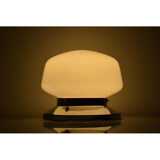 Image 1 of Vintage art deco plafondlamp in chroom en melkglas, Tsjecho-Slowakije 1930