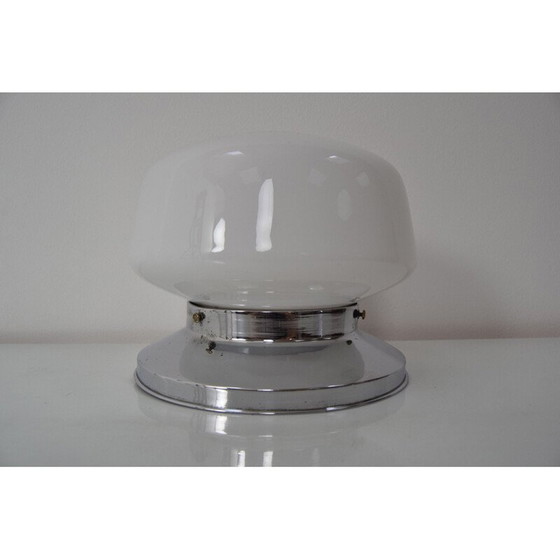 Image 1 of Vintage art deco plafondlamp in chroom en melkglas, Tsjecho-Slowakije 1930