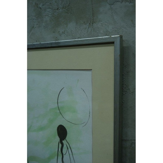 Image 1 of Ingelijste vintage litho van Stig Deteste, Zweden 1990