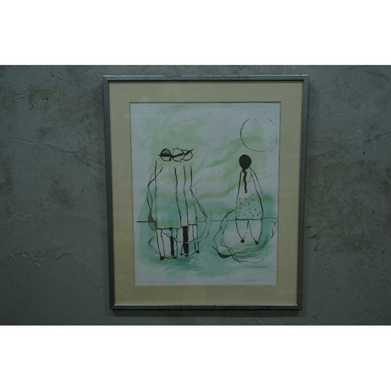 Image 1 of Ingelijste vintage litho van Stig Deteste, Zweden 1990