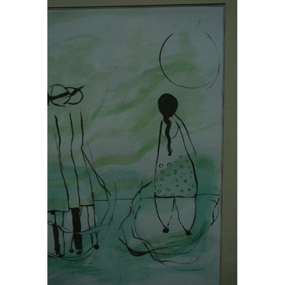 Image 1 of Ingelijste vintage litho van Stig Deteste, Zweden 1990