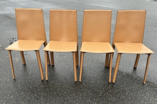 4 Lederen Eetkamerstoelen