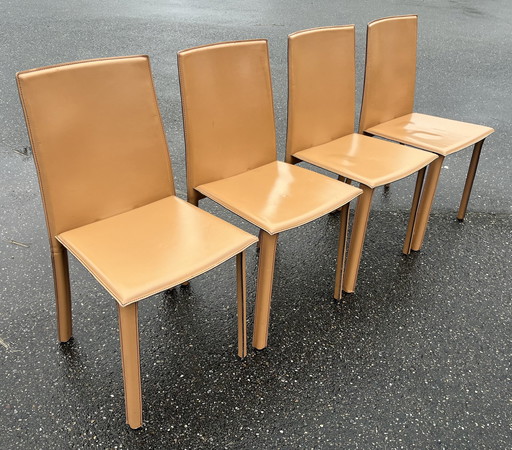 4 Lederen Eetkamerstoelen