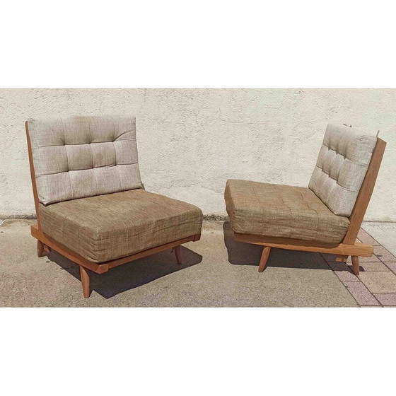 Image 1 of Paar vintage massief teakhouten fauteuils met kussens, 1960