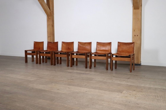 Image 1 of Set van 6 Monnik Eetkamerstoelen Door Afra en Tobia Scarpa Voor Molteni Italië 1974