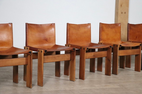 Image 1 of Set van 6 Monnik Eetkamerstoelen Door Afra en Tobia Scarpa Voor Molteni Italië 1974