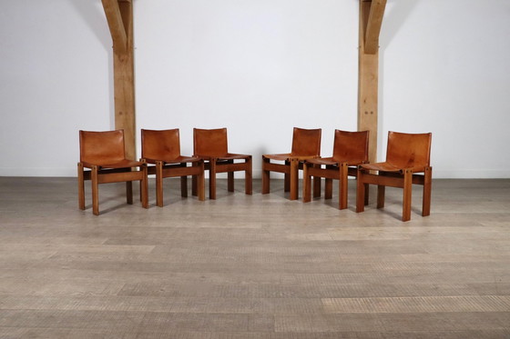 Image 1 of Set van 6 Monnik Eetkamerstoelen Door Afra en Tobia Scarpa Voor Molteni Italië 1974