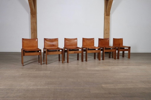 Set van 6 Monnik Eetkamerstoelen Door Afra en Tobia Scarpa Voor Molteni Italië 1974