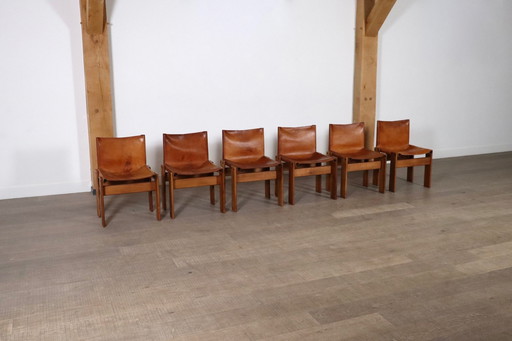 Set van 6 Monnik Eetkamerstoelen Door Afra en Tobia Scarpa Voor Molteni Italië 1974