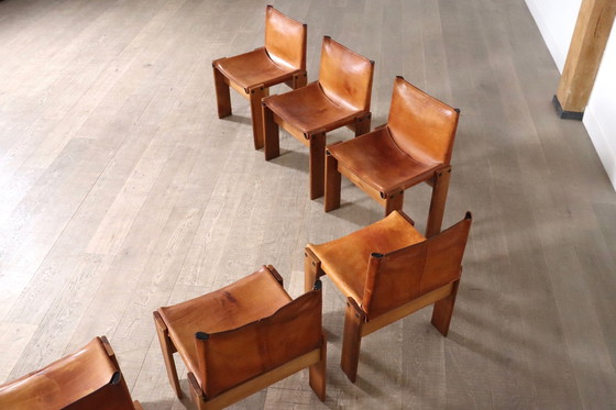 Image 1 of Set van 6 Monnik Eetkamerstoelen Door Afra en Tobia Scarpa Voor Molteni Italië 1974