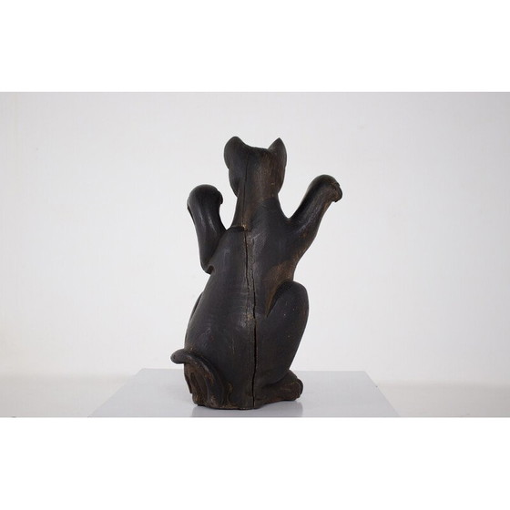 Image 1 of Vintage Maneki-Neko houten en glazen sculptuur, Japan 1850