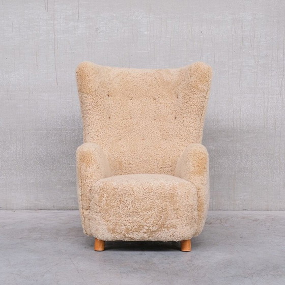 Image 1 of Mid-eeuwse Deense Shearling Teddybeer fauteuil van Mogens Lassen, 1960
