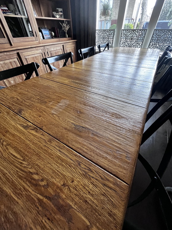 Image 1 of Vintage Lange Eettafel Met 8 Caféstoeltjes