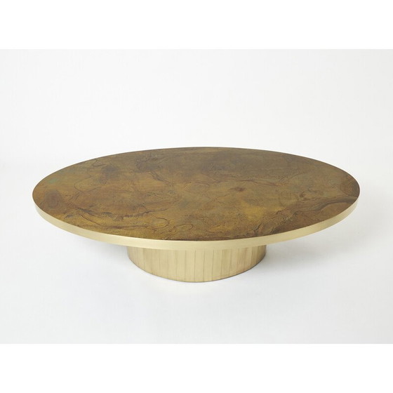 Image 1 of Vintage ovale salontafel in geoxideerd messing van Isabelle en Richard Faure voor Maison Honoré, 1970