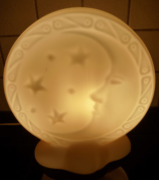Vintage Glazen Tafellamp "Halve Maan" Voor In De Kinderkamer (?)