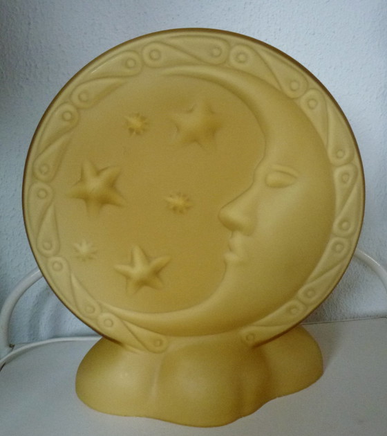 Image 1 of Vintage Glazen Tafellamp "Halve Maan" Voor In De Kinderkamer (?)